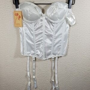 Vtg NOS Corset Bustier With Garters White Empire Intimates Sexy Boudoir 32B